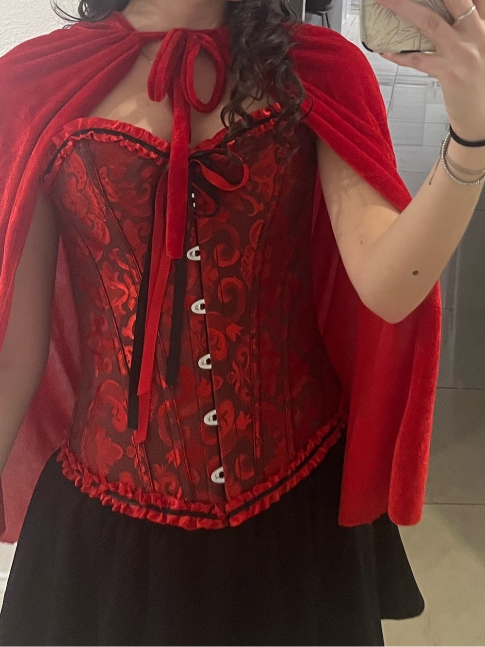 Red Brocade Lace-Up Corset Top